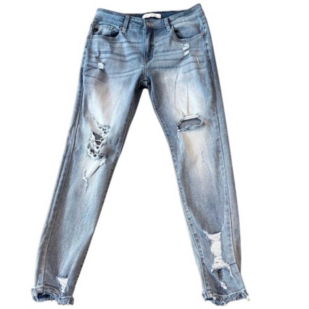 Kancan Eden‎ Mid Rise Distressed Ankle Jeans Light Wash Denim Size 13 Juniors